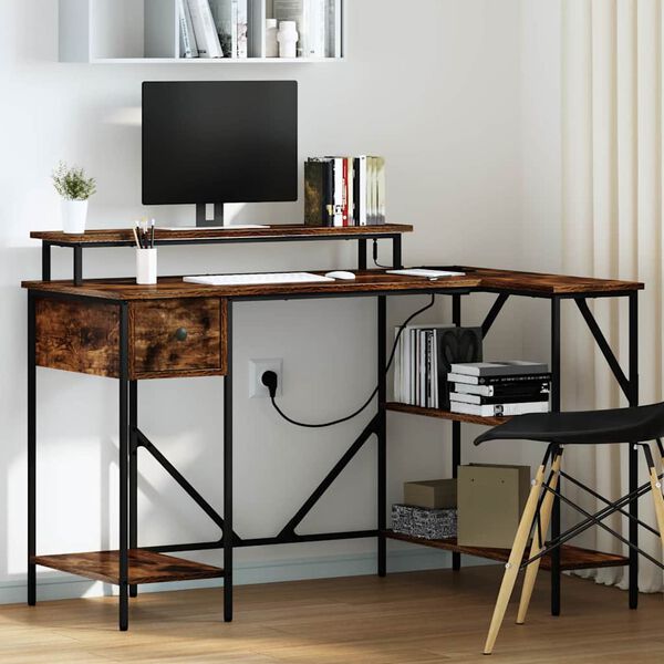 vidaXL Skrivbord med l&aring;da R&ouml;kt ek 120 x 79 x 86,5 cm Konstruerat tr&auml;