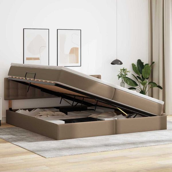 vidaXL F&ouml;rvaringss&auml;ng med madrass Cappucino 200 x 200 cm Konstl&auml;der