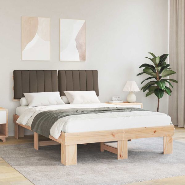 vidaXL S&auml;ngram med Kl&auml;dd Huvudgavel Taupe 135 x 190 cm Massiv furu