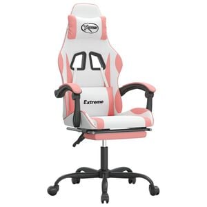 vidaXL Gamingstol med fotst&ouml;d vit och rosa konstl&auml;der