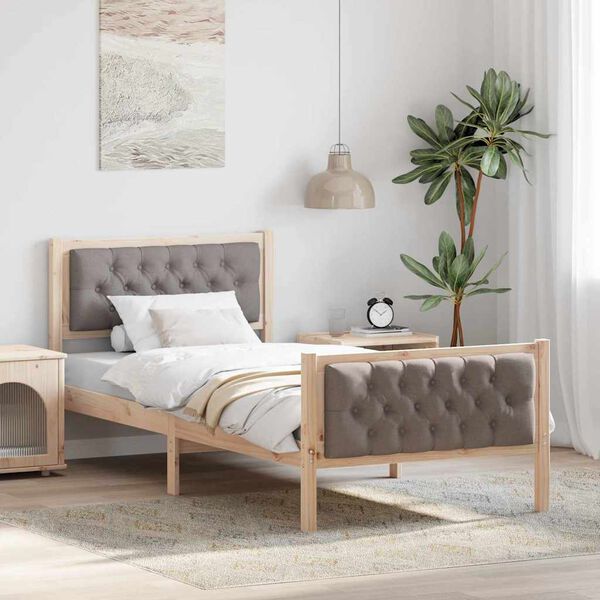 vidaXL S&auml;ngram med huvudgavel Taupe 90 x 200 cm Massiv furu