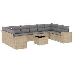 vidaXL Loungegrupp f&ouml;r tr&auml;dg&aring;rden m. dynor 11 delar beige konstrotting