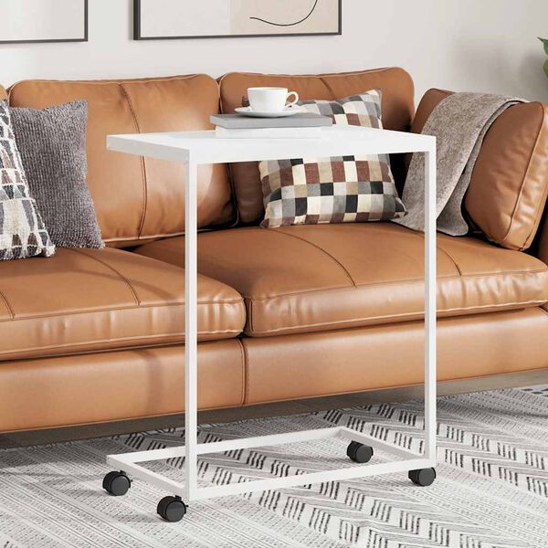 vidaXL Sidobord med hjul vit 55x35x70 cm konstruerat tr&auml;