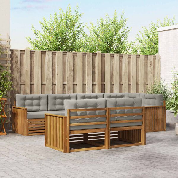 vidaXL Utomhussoffset med kudde 7 pcs Naturlig och Ljus Gr&aring;