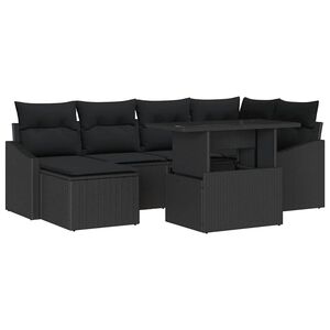 vidaXL Tr&auml;dg&aring;rdsoffset 7 pcs Svart Poly Rattan och Pulverlackerad St&aring;l