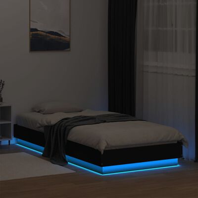 vidaXL Sängram med LED-lampor svart 90x200 cm