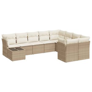 vidaXL Soffgrupp f&ouml;r tr&auml;dg&aring;rd med dynor 10 delar beige konstrotting