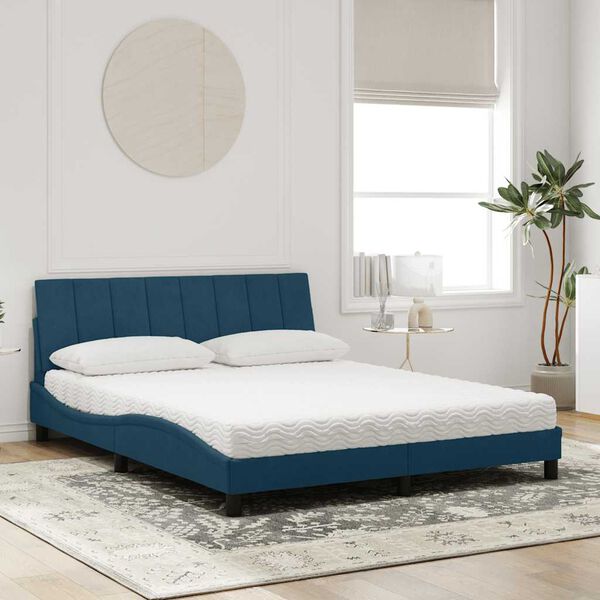 vidaXL Bed with Mattress "Hanko" Blue 160x200 cm Velvet