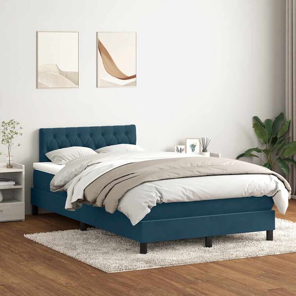 vidaXL Rams&auml;ng med madrass m&ouml;rkbl&aring; 120x210 cm sammet