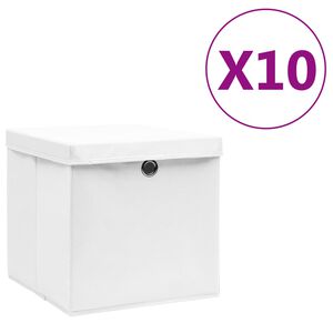vidaXL F&ouml;rvaringsl&aring;dor med lock 10 st 28x28x28 cm vit