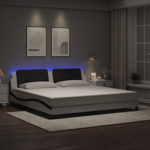 vidaXL Bed Frame with LED without Mattress "Zadar" White and Black 200x200 cm