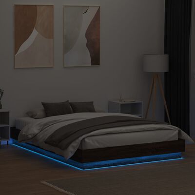 vidaXL Sängram med LEDs brun ek 150x200 cm