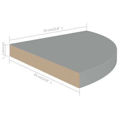vidaXL Svävande hörnhyllor 2 st grå 35x35x3,8 cm MDF