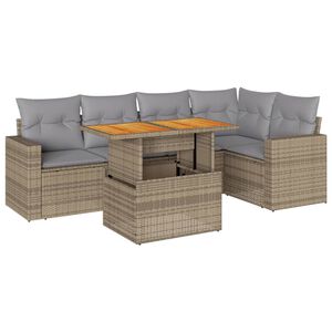 vidaXL Soffgrupp f&ouml;r tr&auml;dg&aring;rden med dynor 6 delar beige konstrotting