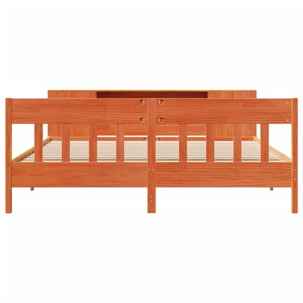 vidaXL S&auml;ng med bokhylla utan madrass vaxbrun 200x200cm massiv furu
