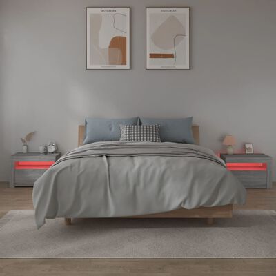 vidaXL Sängbord 2 st med LED-belysning Grå sonoma 60x35x40 cm