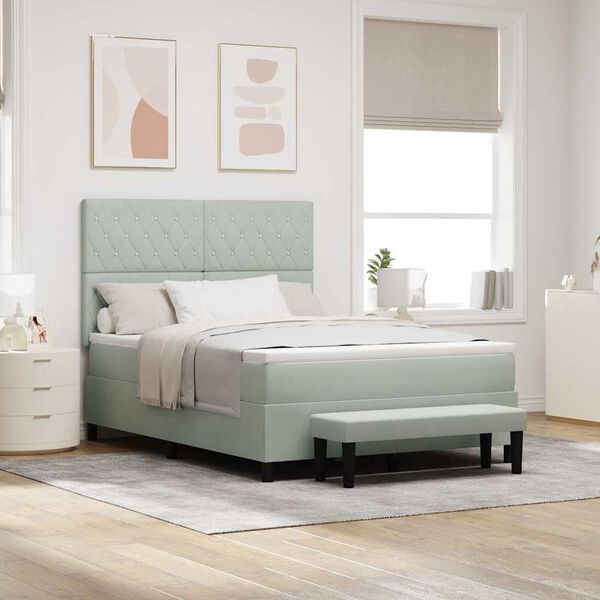 vidaXL B&auml;ddfj&auml;der med madrass Ljusgr&aring; 160 x 200 cm Sammet