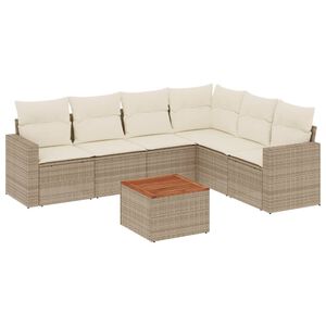 vidaXL Matgrupp f&ouml;r tr&auml;dg&aring;rden med dynor 7 delar beige konstrotting