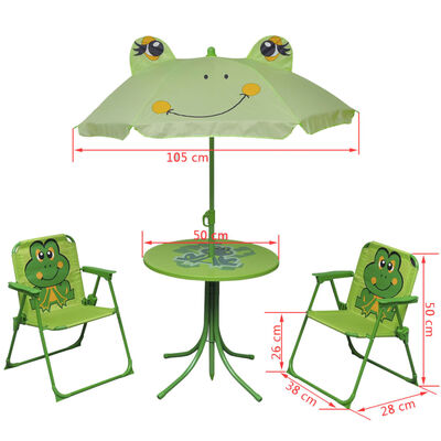 vidaXL Cafébord för barn med parasoll 3 delar grön