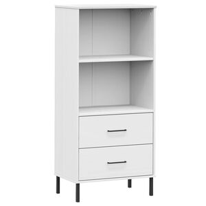 vidaXL Bokhylla med 2 l&aring;dor OSLO vit 60x35x128,5 cm massivt tr&auml;