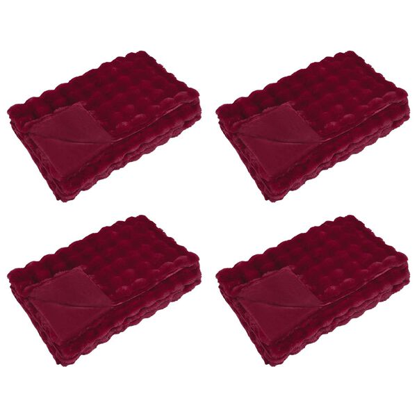 vidaXL Faux Kaninp&auml;ls Filt 4 pcs Bordeaux R&ouml;d 240 x 270 cm Polyester