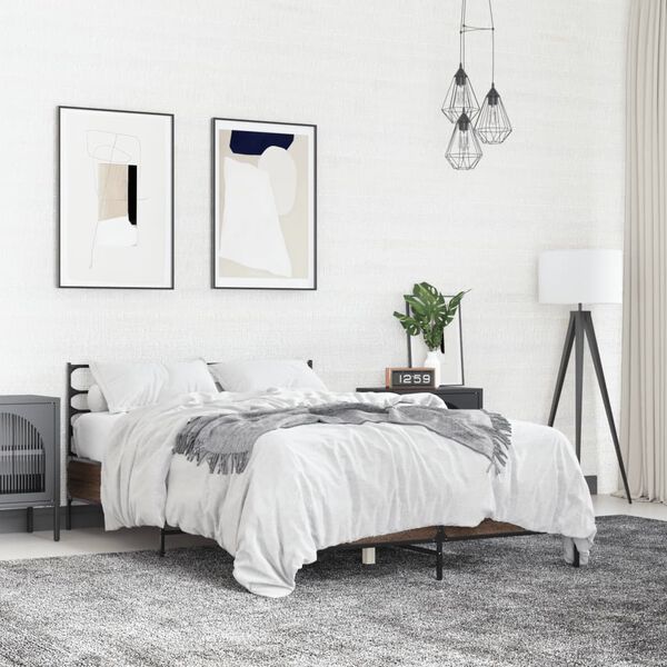 vidaXL S&auml;ngram brun ek 120x190 cm konstruerat tr&auml; och metall