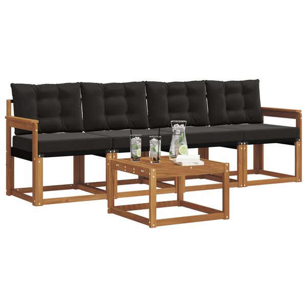 vidaXL Utomhussoffset med kudde 5 pcs Naturlig och svart