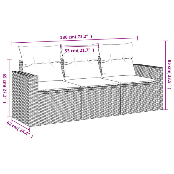 vidaXL Soffgrupp f&ouml;r tr&auml;dg&aring;rd med dynor 3 delar svart konstrotting