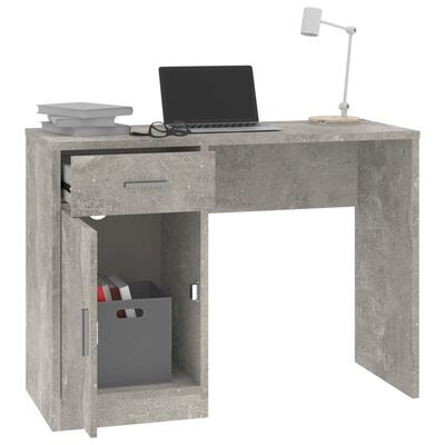 vidaXL Skrivbord lådor & skåp betonggrå 100x40x73cm konstruerat trä