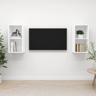 vidaXL Väggmonterade tv-skåp 2 st vit konstruerat trä