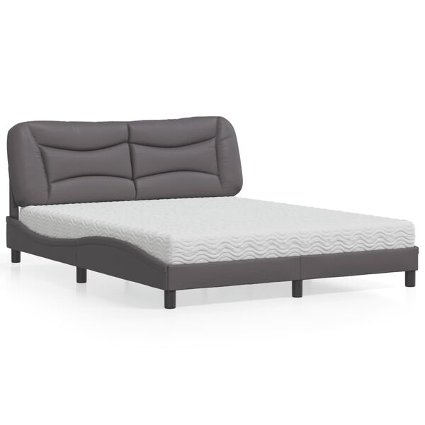 vidaXL Bed with Mattress "Hvar" Grey 160x200 cm Faux Leather