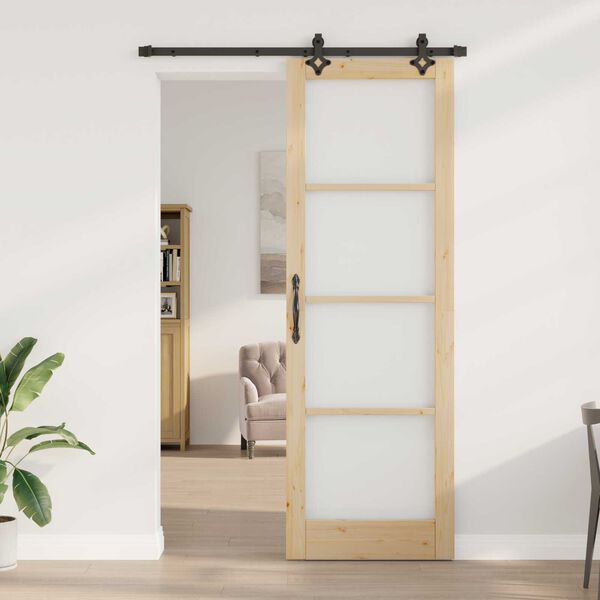 vidaXL Skjutdörr Naturfärg 78 x 232 cm Massivt tallträ och glas
