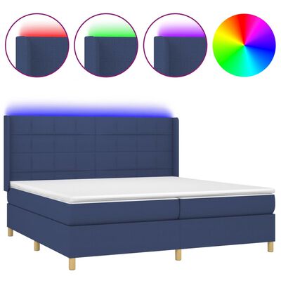 vidaXL Ramsäng med madrass & LED blå 200x200 cm tyg