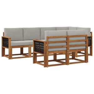 vidaXL Utomhussoffset med kudde 7 pcs Naturlig och ljusgr&aring; Polyester