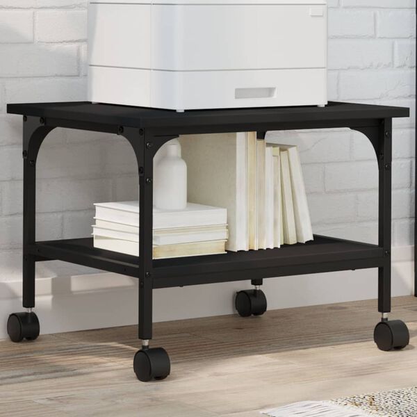 vidaXL Skrivarställ 2 hyllor svart 50x40x38 cm konstruerat trä