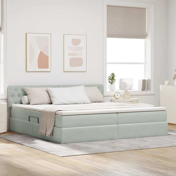 vidaXL F&ouml;rvaringss&auml;ng med LED med madrass Ljusgr&aring; 200 x 200 cm Sammet