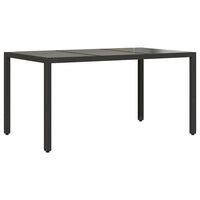 vidaXL Trädgårdsbord med glasskiva svart 150x90x75 cm konstrotting