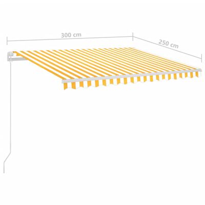 vidaXL Automatisk markis med vindsensor & LED 3x2,5 m gul och vit