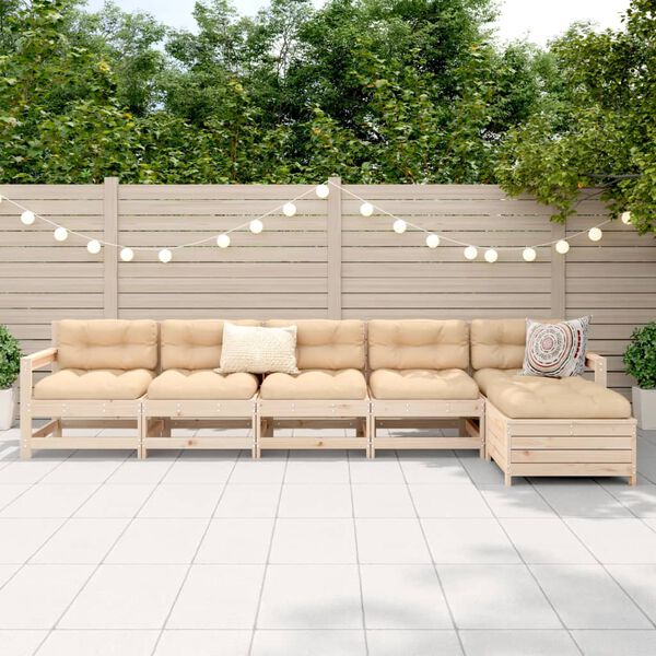 vidaXL Soffgrupp f&ouml;r tr&auml;dg&aring;rden 6 delar massiv furu