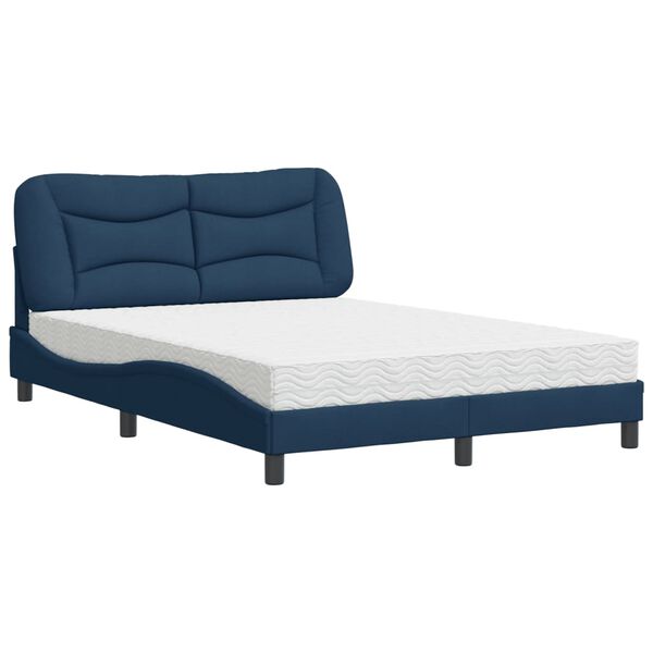 vidaXL Bed with Mattress "Hvar" Blue 140x190 cm Fabric