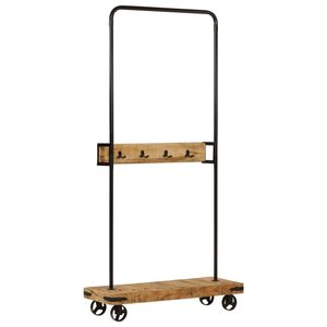vidaXL Kl&auml;dst&auml;llning med hjul 90x35x190 cm massivt mangotr&auml; och j&auml;rn