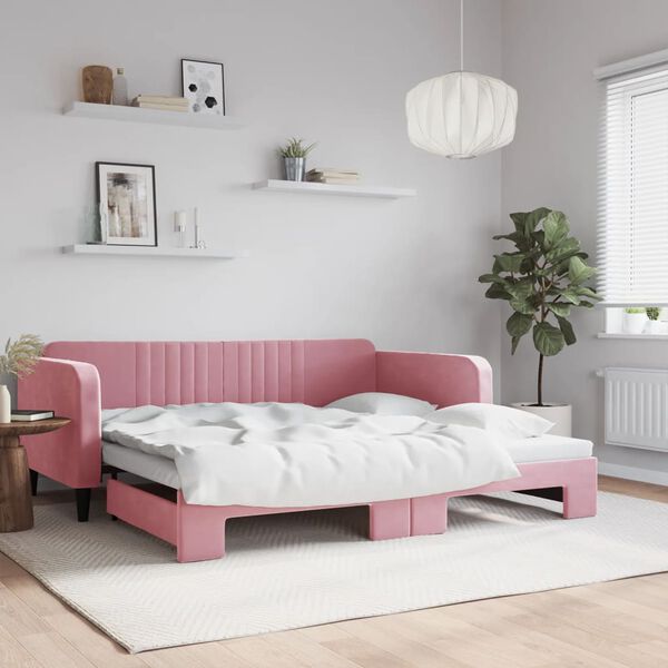 vidaXL Dagb&auml;dd utdragbar rosa 100x200 cm sammet