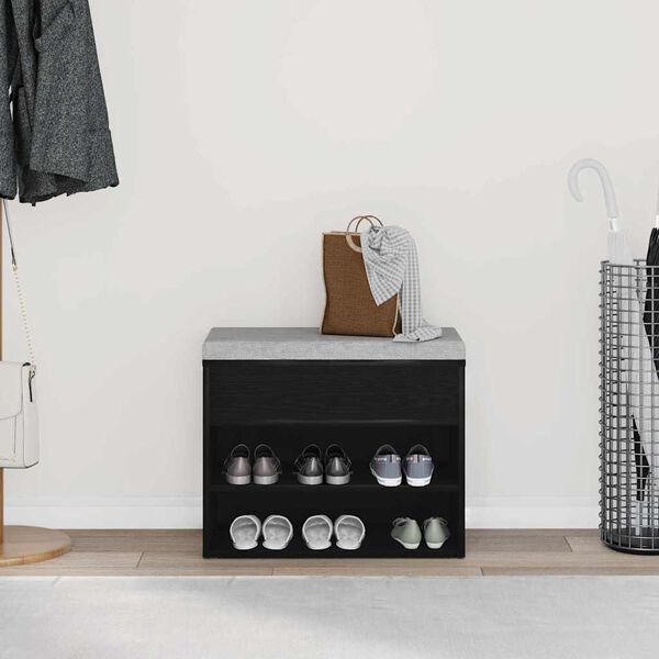 vidaXL Skobänk med hylla Svart Ek 60 x 30 x 45 cm Konstruerat trä