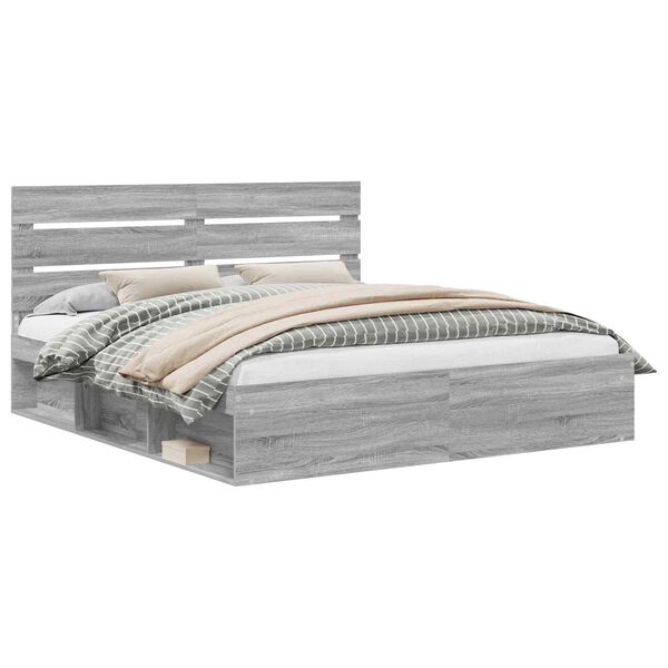 vidaXL S&auml;ngram med huvudgavel Gr&aring; Sonoma 180 x 200 cm Massiv furu