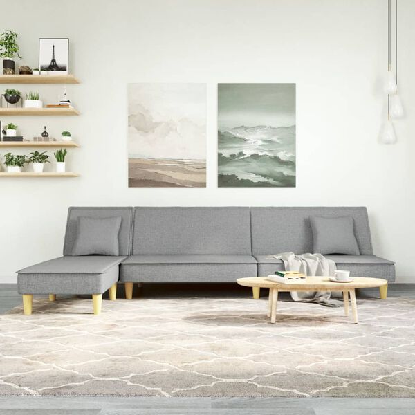 VidaXL L-formad b&auml;ddsoffa ljusgr&aring; 255x140x70 cm tyg