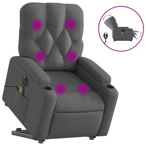vidaXL Elektrisk massagef&aring;t&ouml;lj med uppresningshj&auml;lp m&ouml;rkgr&aring; tyg