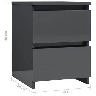 vidaXL Sängbord 2 st grå högglans 30x30x40 cm konstruerat trä