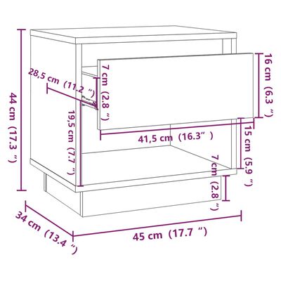 vidaXL Sängbord vit 45x34x44 cm konstruerat trä