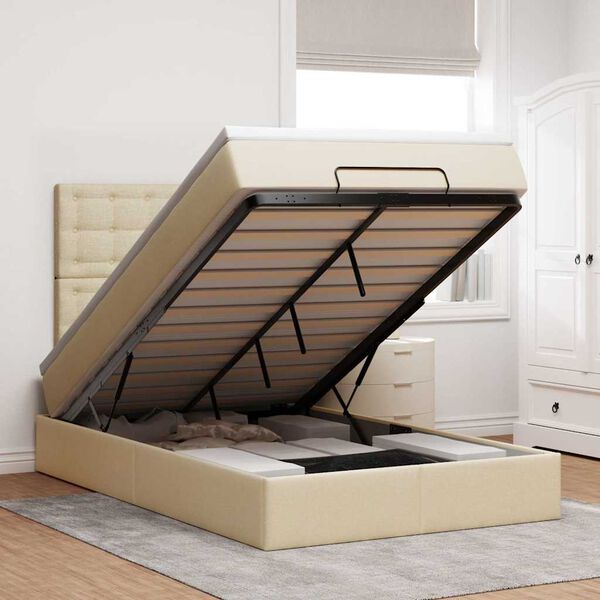 vidaXL Ottoman s&auml;ngram med madrass gr&auml;ddvit 120x190 cm tyg