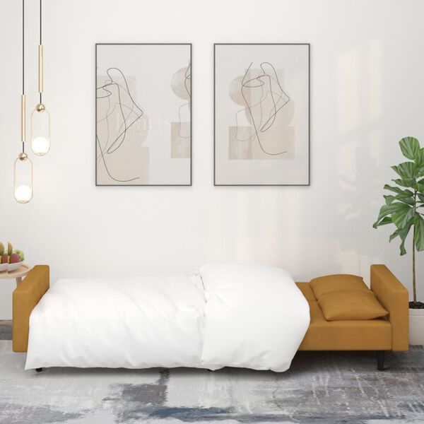 vidaXL B&auml;ddsoffa 2-sits med tv&aring; kuddar brun sammet